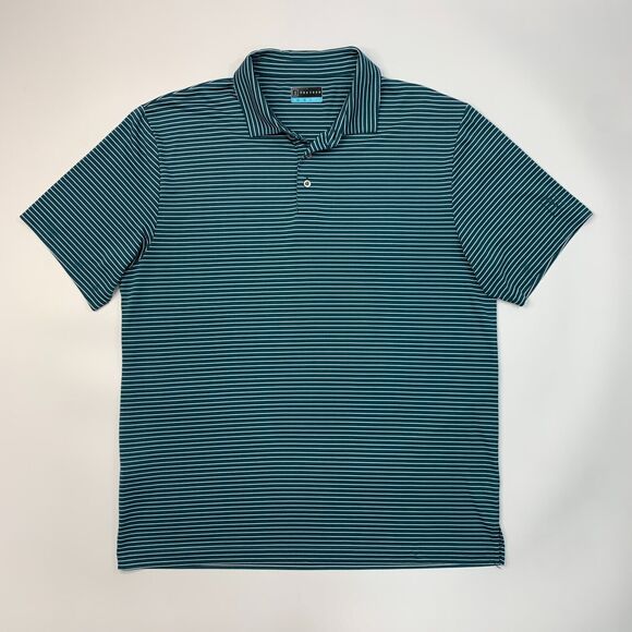 PGA Tour Polo Shirt Mens XL Extra Large Teal Striped Short Sleeve Sweat Wicking - Picture 2 of 11